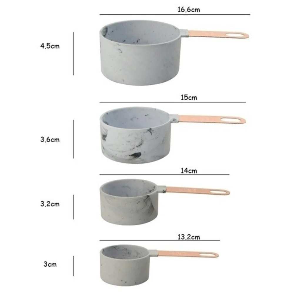 Measuring Cups Spoons Set 8 Piece Copper Handle Marble White Grey Kitchen NIB